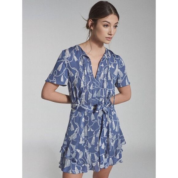 REISS Charlie Tassel Printed Mini Dress - Picture 1 of 14